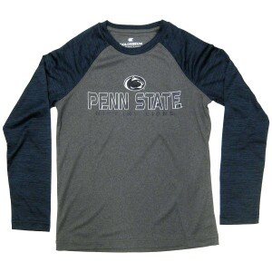 youth heather gray performance long sleeve t-shirt with Penn State Nittany Lions